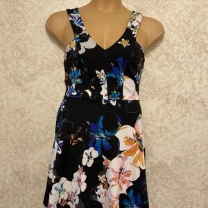 Express Black and Blue Floral Stretchy Dress